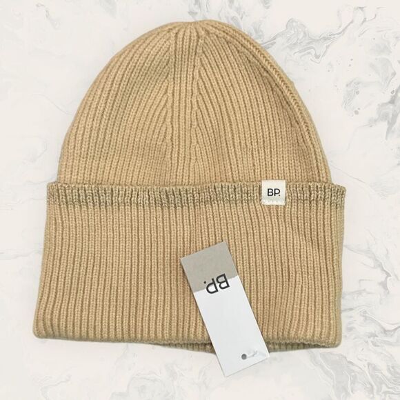 New Nordstrom BP. Bundle: Tan Knit Beanie, Black Metallic Knit Beanie - One Size - Picture 3 of 5